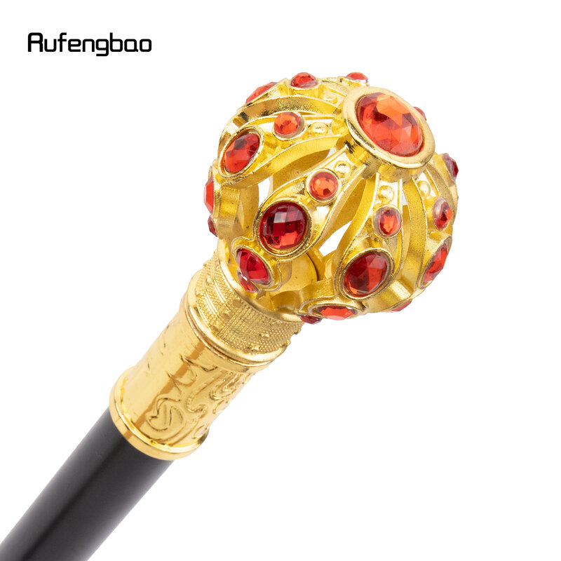 Tongkat berjalan bola merah emas, stik dekorasi Cospaly Pesta Antik modis Crosier 93cm