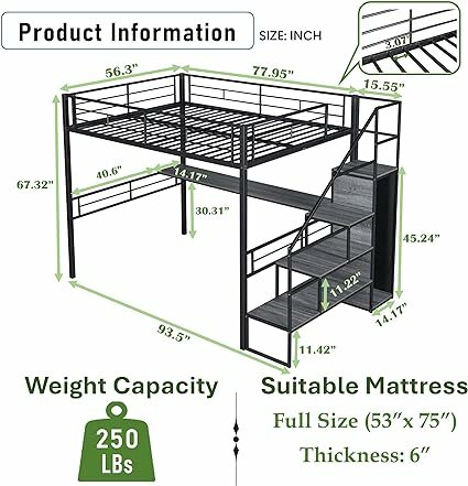 Full Size Loft Bed with Built-in Desk & Wardrobe,Sturdy Bedframe w/Storage & Safety Guardrail,No Box Spring Needed