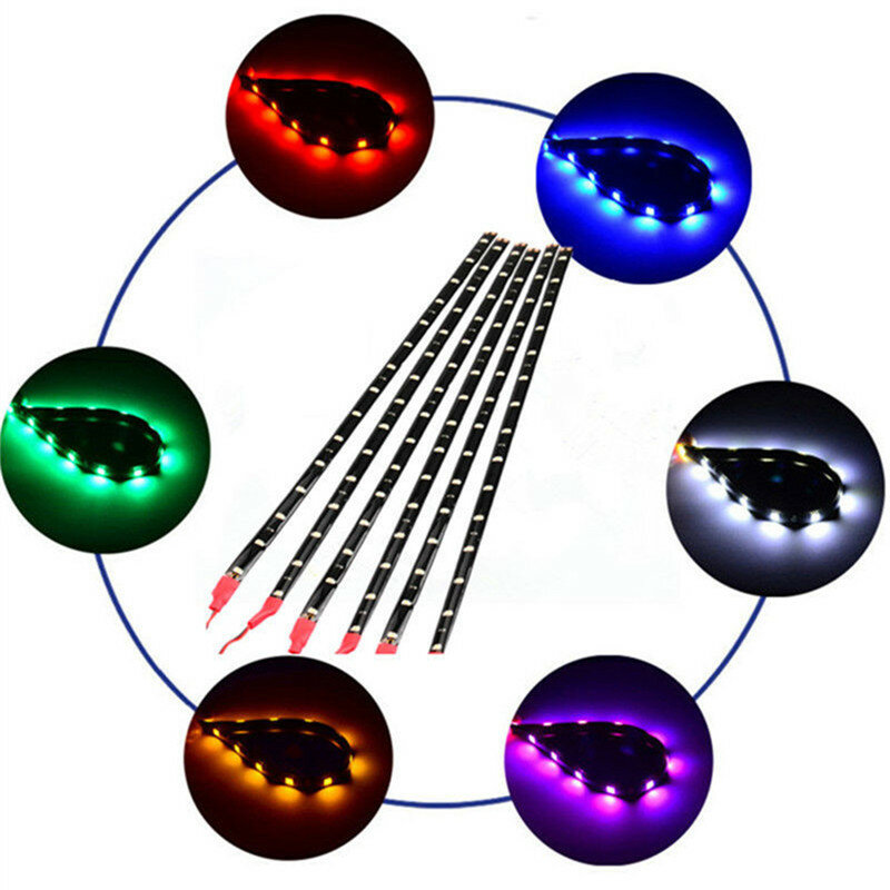 Impermeável LED Strip para carro e motocicleta, luz Underbody, DC 12V, 6PCs Flexível impermeável LED Strip, Luz Underbody, 15 LEDs, 6PCs