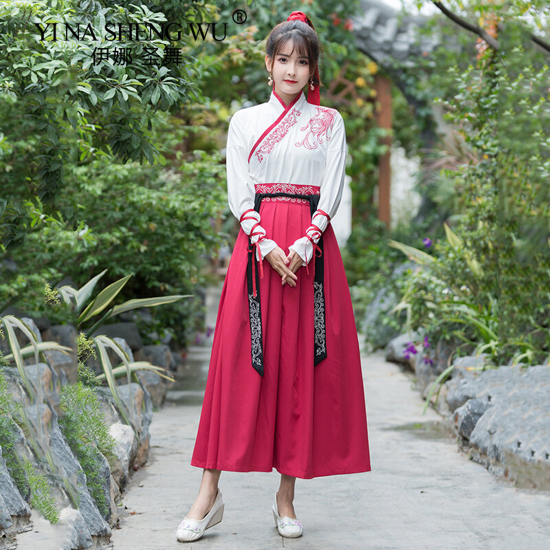 Hanfu-falda de cuello cruzado mejorada para hombre y mujer, traje de artes marciales, para actuaciones en grupo