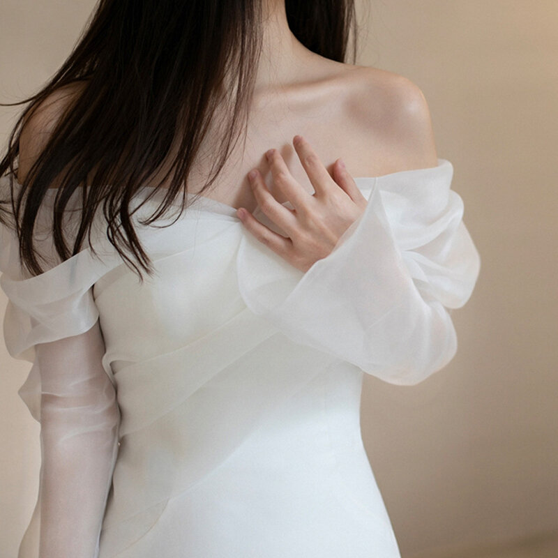 GIYSILE-Vestido de casamento com um ombro, simples e fino, manga comprida, vestido de noite doce noiva