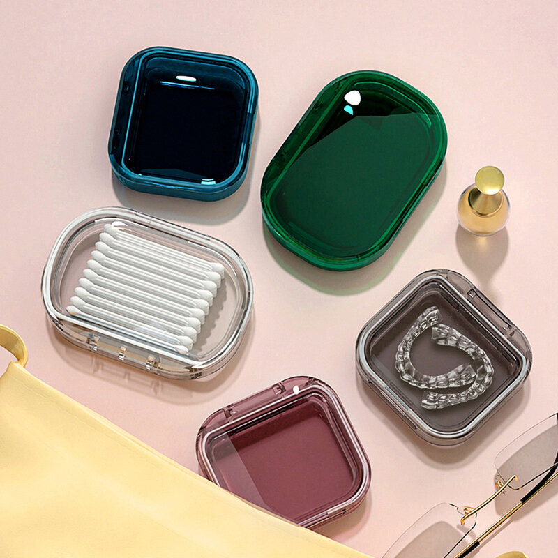 Caja de almacenamiento portátil para dentaduras postizas, contenedor protector para la boca, caja de plástico transparente sellada