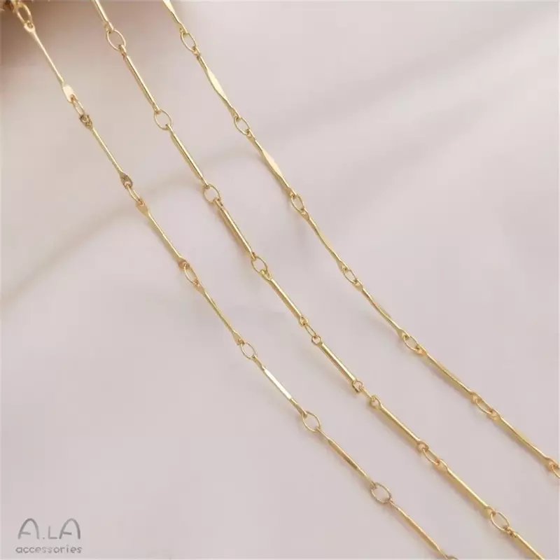 Cadena de palo chapada en oro de 14K, cadena de articulación de palo redondo, cadena delgada comprimida, accesorios de collar de bricolaje hechos a mano, sueltos
