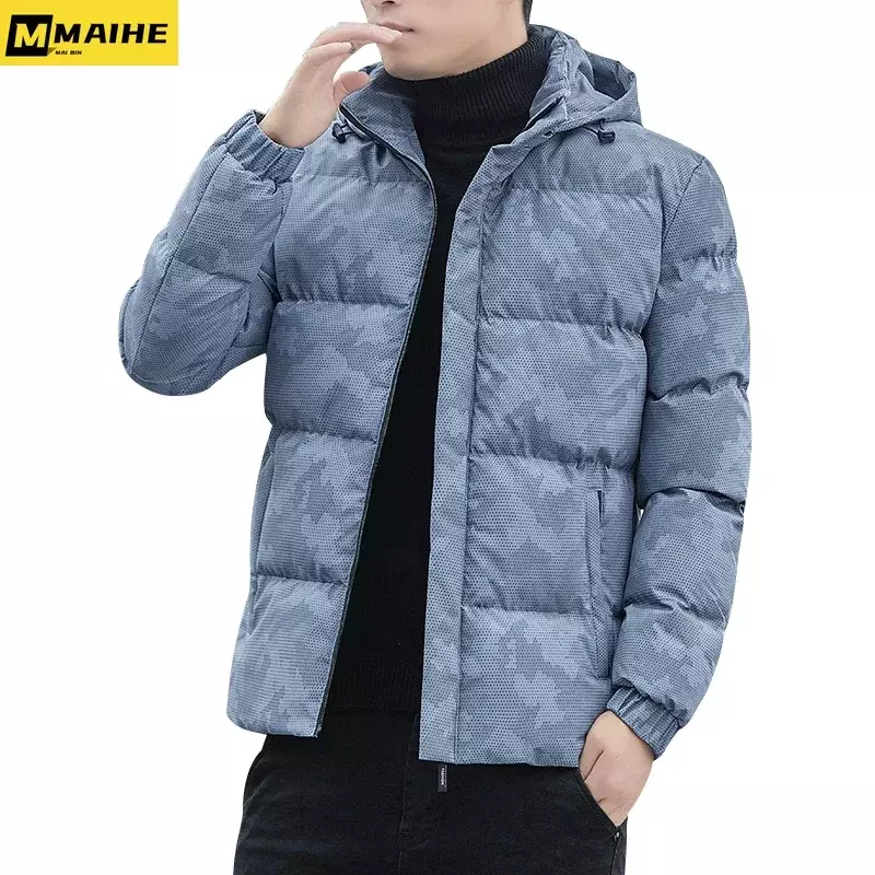 Jaqueta de algodão grosso masculino, estilo chapéu destacável, windproof, plus size, elegante, inverno