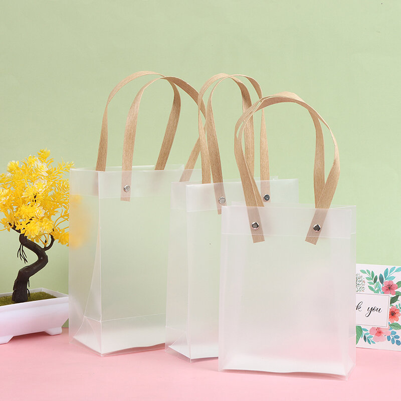 1Pc Transparent PVC Frosted PP Handbag Gift Packing Candy Bridesmaid Wedding Souvenir Flower New Year Gift Bag Shopping Bags