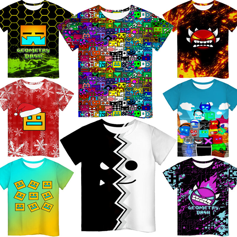 Футболки с 3D-принтом злой геометрии тире для мальчиков и девочек, Мультяшные Аниме футболки для малышей, детские игровые футболки, детские футболки, топы, футболка