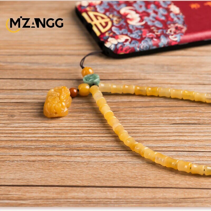 Lanière de téléphone portable en fil d'or naturel pour hommes et femmes, topaze originale, rétro, vent chinois, tissé à la main, amulettes exquises, Pi Xiu