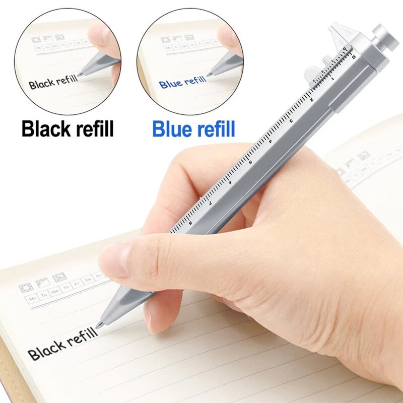 Pied à coulisse 2 en 1, stylo à encre gel 0.5mm, stylo à bille roulante, bleu, noir, outils à main de recharge