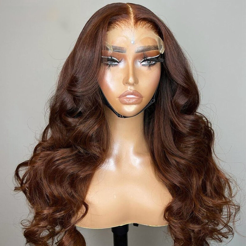 Soft 26'' Long Body Wave 180Density Brown Deep Lace Front Wig For Black Women BabyHair Heat Resistant Glueless Preplucked Daily