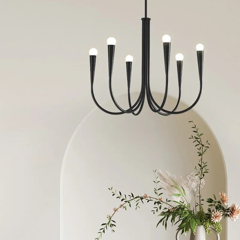 Lampade a sospensione a candela da soggiorno per soffitto lampada a sospensione nera in stile francese lampadario a Led di lusso decorazione della stanza Lustre