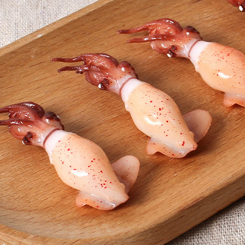 3 pezzi Mini Calamari modello Calamari oggetti di scena per alimenti per esposizione modelli di carne artificiale figurina giocattolo