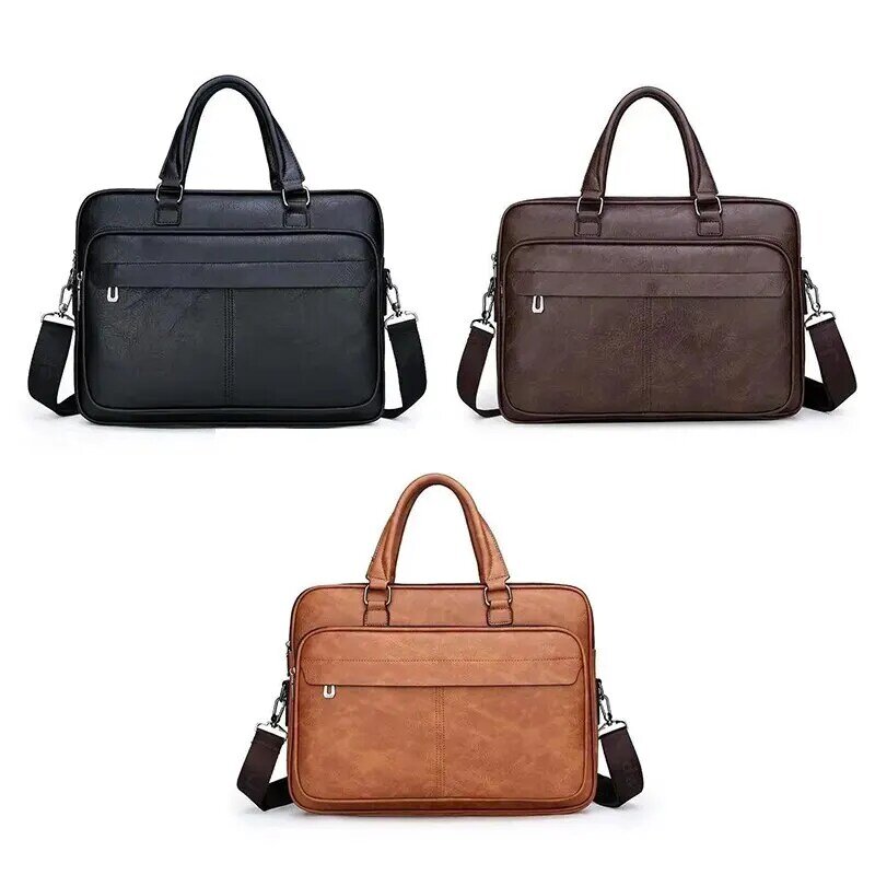 PU Leather Shoulder Bag Grande Capacidade portátil Casual e impermeável Crossbody Document Bag para homens