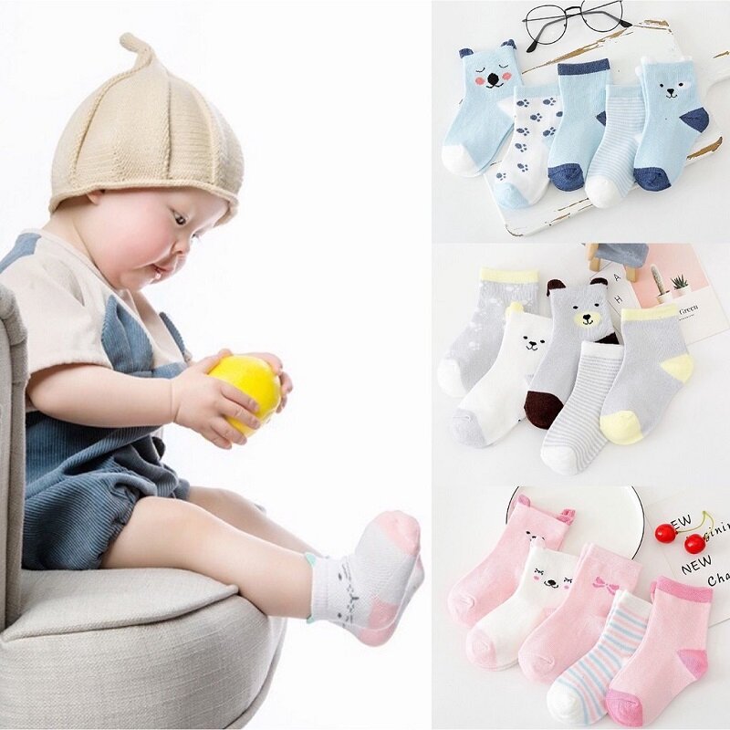 Chaussettes pour bébés de 0 à 18 mois, 5 paires, en coton pur, Design Animal, sans décoloration, douces, pour enfants, pour filles et garçons