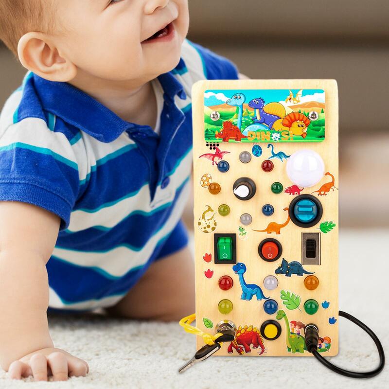 Wooden Switches Busy Board Cartoon Activity Board Baby Travel Toys for Preschool