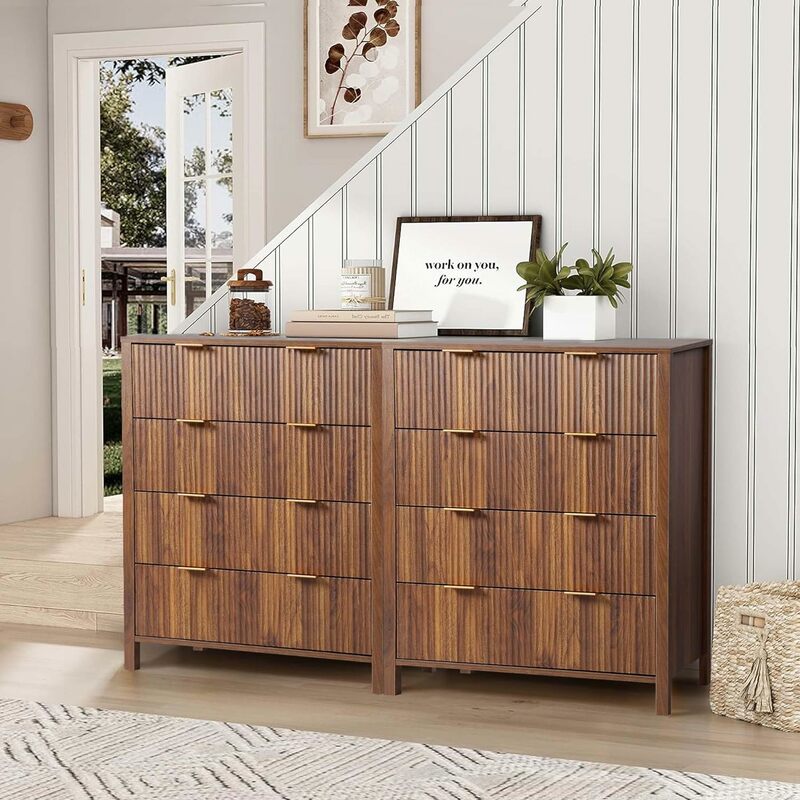 Drawer Dresser for Bedroom, Modern Chest of Drawers with Waveform Fluted Panel, Large Wood Storage Dresser Organizer