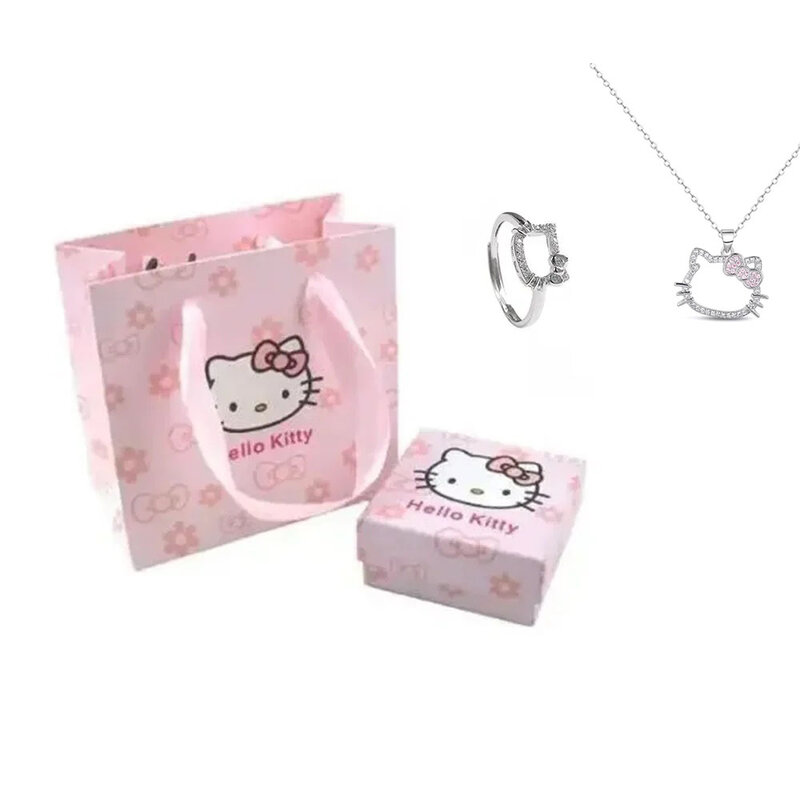 Hello Kitty Sanrio Necklace Ring 2K Kuromi Melody Chain Alloy Silver Crystal Female Charm Rhinestone Goth Jewelry Valentine Gift