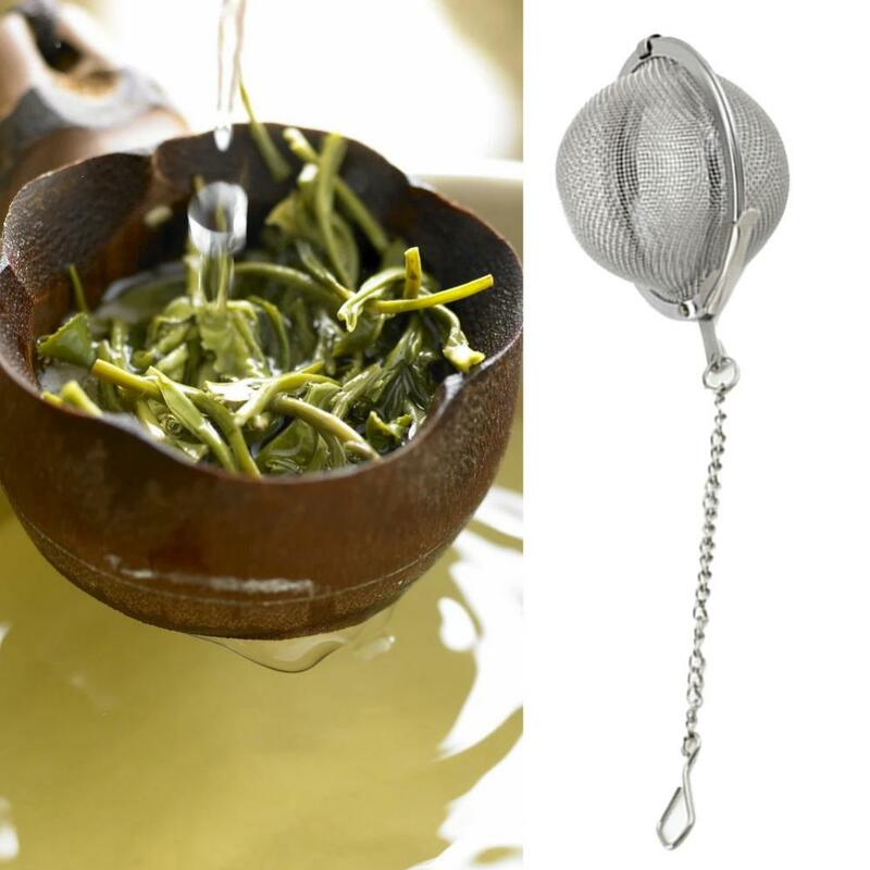 Malha filtro de chá infusor de aço inoxidável malha colher de chá travamento spice ovo em forma de bola teaware