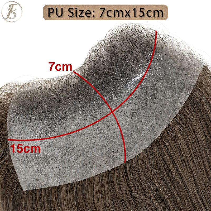 TESS 6-дюймовая Мужская шиньон натуральные волосы 0,16 мм искусственная кожа шиньон невидимые удлинители 13g передние мужские человеческие волосы Мужская сменная система