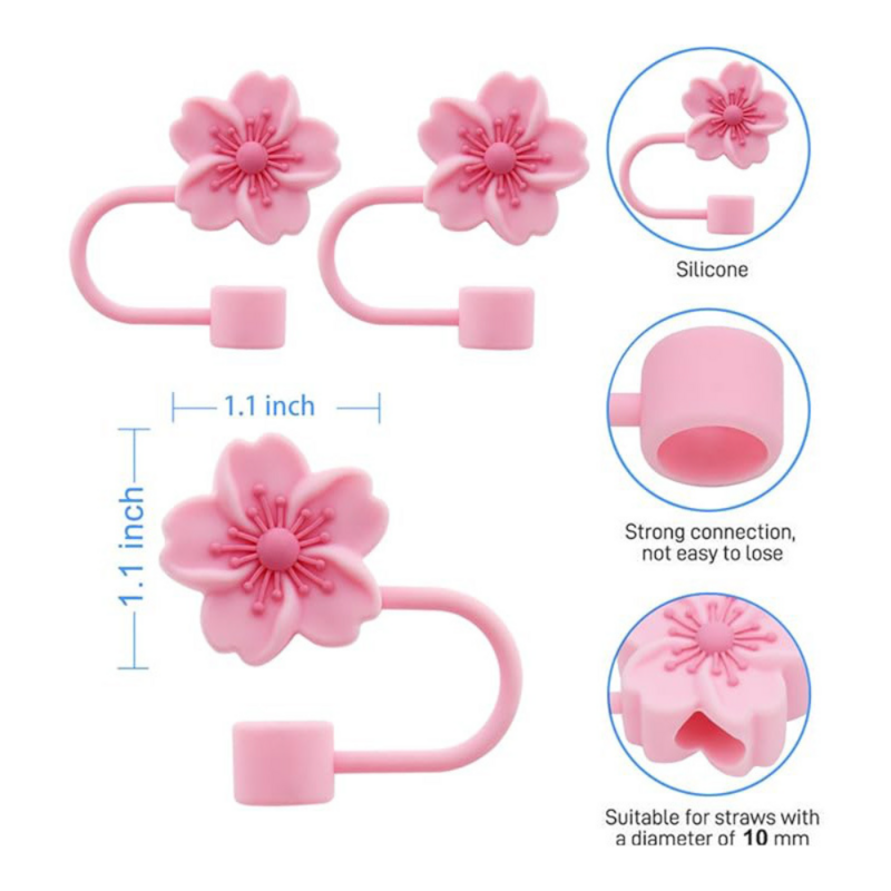 Pegas Begonia Stopper sedotan Set tutup silikon Aksesori rol minuman atas bunga kreatif dapat digunakan kembali penahan debu 10mm