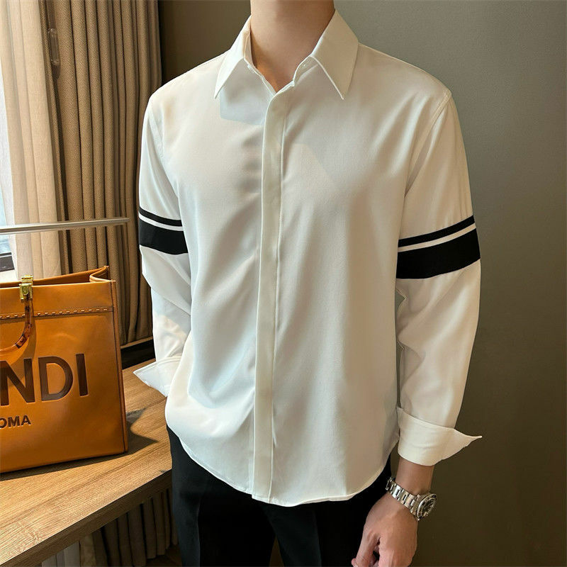 Niche Design Nieuwe Shirts Voor Heren Losse Casual Koreaanse Mode Lange Mouwen Gesplitste Mouwen Knap Ijs Zijde Heren Wit Overhemd