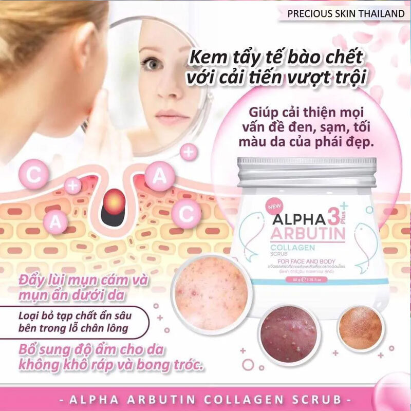 Tailandia Alpha Arbutin 3 + colágeno, elimina la exfoliación y las espinillas, suaviza la piel radiante, ilumina la piel, hidrata y calmante, 75g