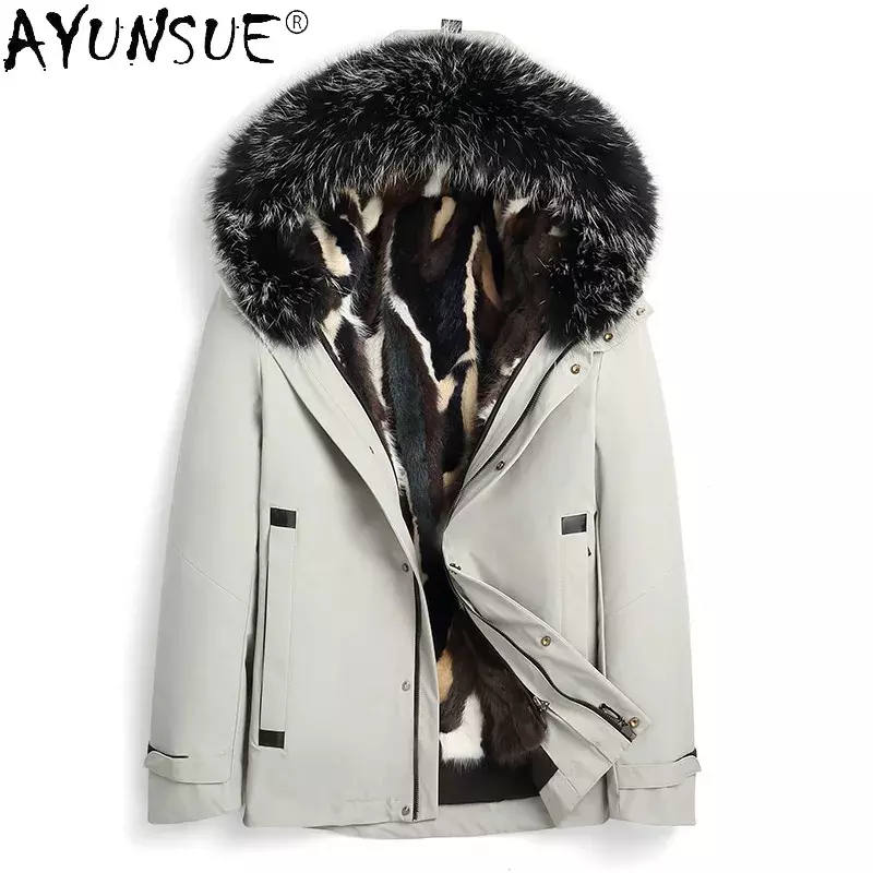 AYUNSUE Parka Winter Jacket Men Clothing Real Mink Fur Coat Casual Clothes Hooded Jackets Mens 2020 Erkekler Ceket LXR920