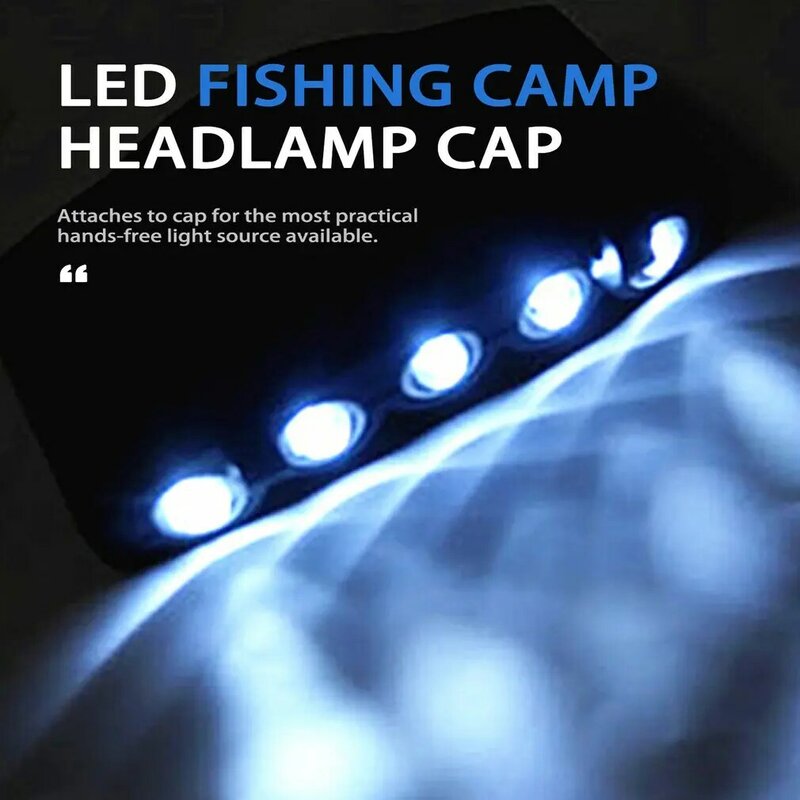 Lámpara de cabeza práctica con Clip para pesca nocturna, luz de cabeza de 5 LED, lámpara de sombrero para acampar y pescar
