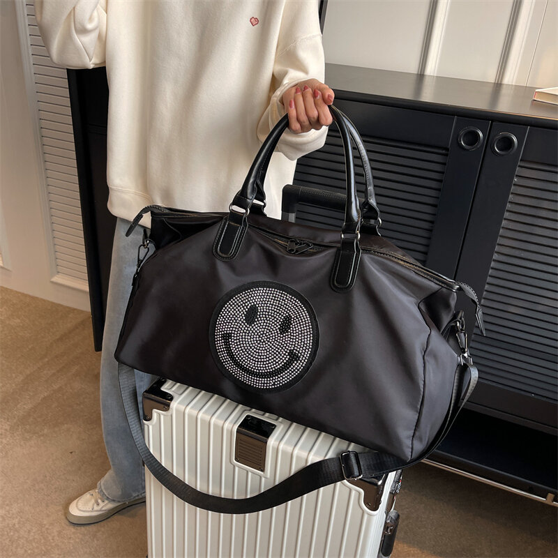 Tiptoegirls duża pojemność torby podróżne dla kobiet wodoodporna torba na ramię Oxford Weekend Smile Face aplikacja torebka Rhinestone