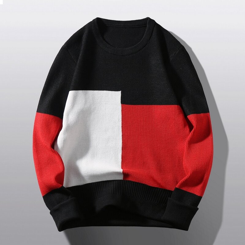 남성용 라운드 넥 스웨터, 패션 컬러 매칭, 느슨한 따뜻한 스웨터, 2022 신상