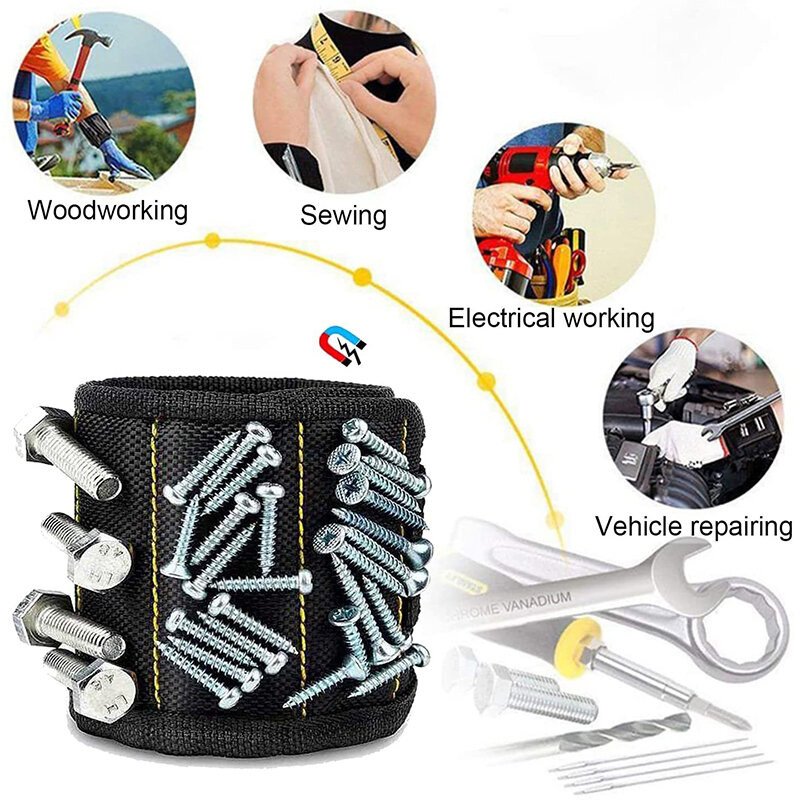 Pulseira magnética para segurar parafusos, brocas, unhas, ferramenta de pulso eletricista, cinto de pulseira com ímãs fortes