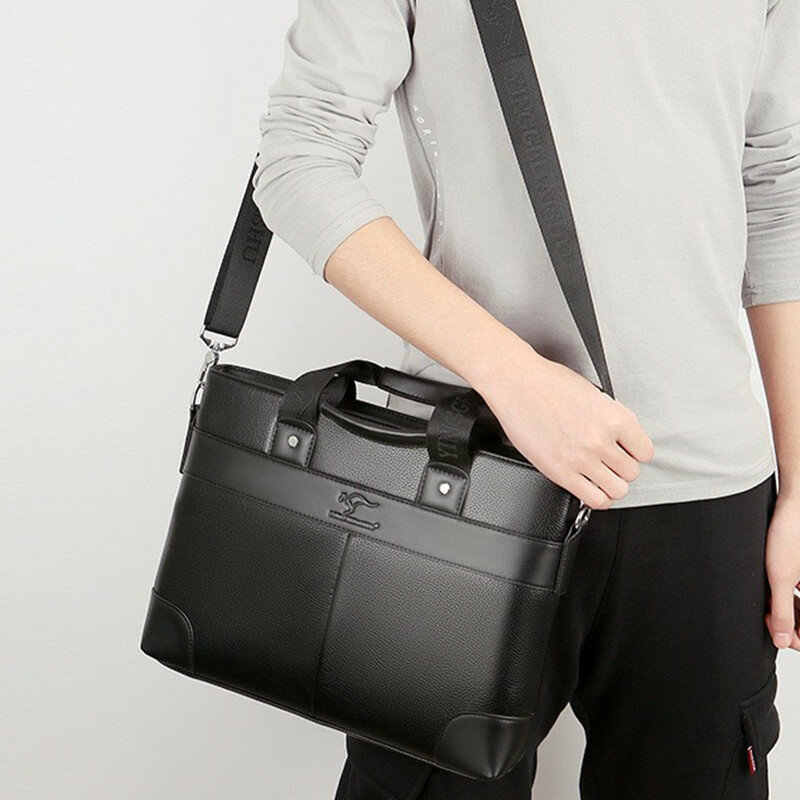남성용 캐주얼 비즈니스 서류 가방, 대용량 숄더 메신저 백, 가죽 핸드백, 사무실 노트북 가방