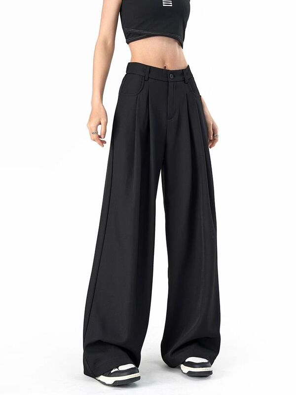 HOUZHOU-pantalones de traje holgados para mujer, pantalones de gran tamaño, moda coreana, Y2k, Vintage, estilo japonés, Harajuku, oficina, Damas, negro