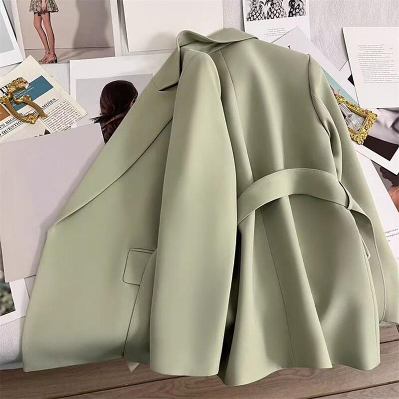 Polyester Fabric Suit Coat Formal Business Style Women's Suit Coat with Belted Waist Slim Fit Long Sleeve Office Coat for Ol