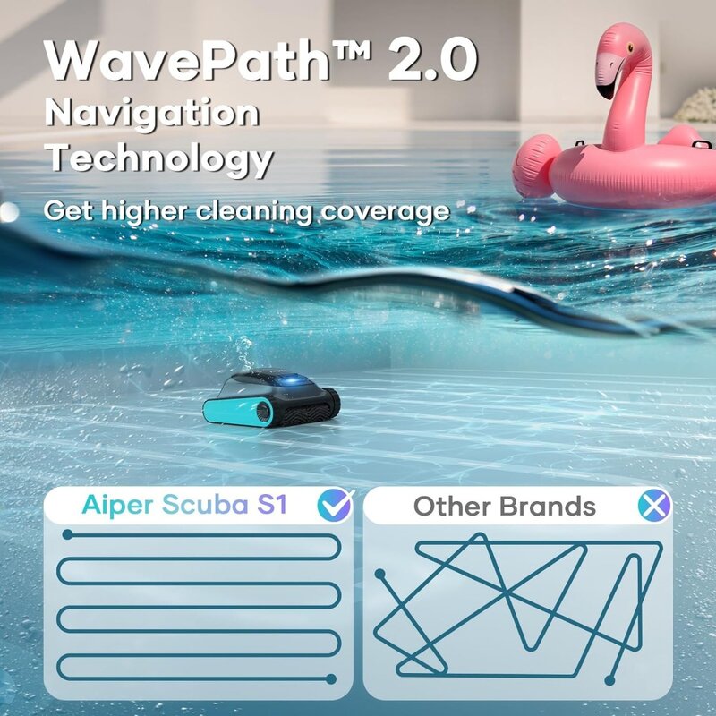 Nettoyeur de piscine robotique sans fil, robot de piscine d'escalade murale, aspirateur de navigation WavePath 2.0 avec livres périodiques, nouveauté 2024
