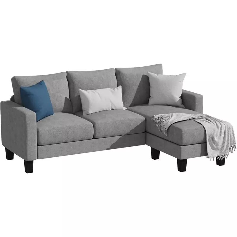 Sofá secional conversível em forma de L, assento macio, tecido de linho moderno, pequenos sofás para sala de estar, sofá de luxo, 3 em forma de L