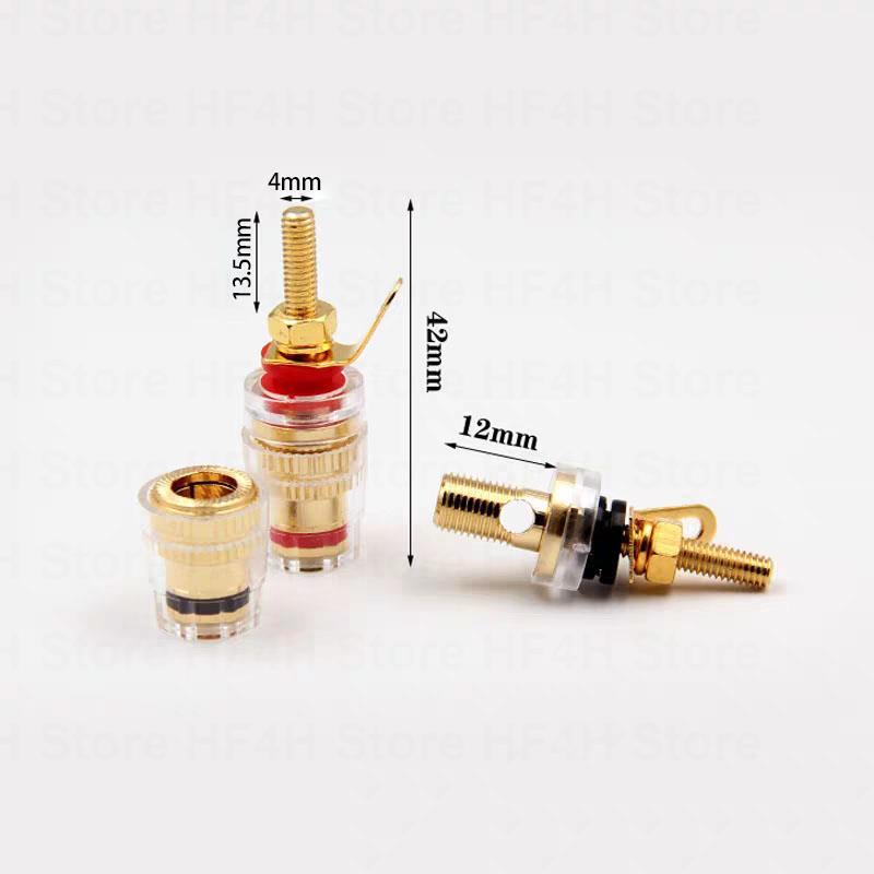 4mm Gold Plated Amplifier Speaker Banana Plug Binding Posts Oxidation Resistance Brass Terminal w/ Transparent Shell B4
