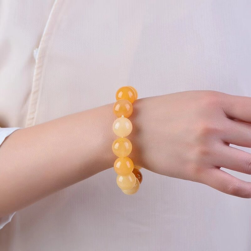 16mm Beads Golden Silk Jade Hand Chain Natural Stone Elastic Bangle Exquisite Womens Gemstone Bracelets Jewellery Charms Jewelry