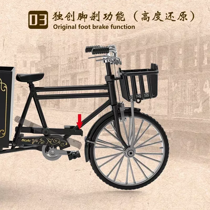 Bicicleta triciclo com modelo retro, 1: 10 modelo, presentes do brinquedo