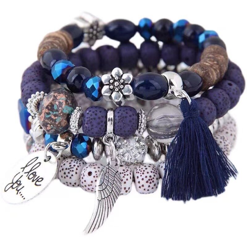 Bracelets en ULde perles de cristal multicolores pour femmes et filles, breloque coeur ethnique, bracelet rond, bohème coréen, 2023