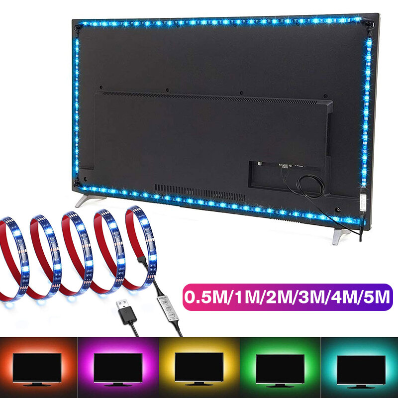 Rgb 5050 5v luzes de tira led 5 to15 metros fita colorida conector usb com bateria remota tv desktop tela backlight 69179