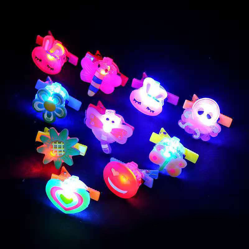 여아용 빛나는 머리핀 LED 라이트 플래시 헤어 액세서리, 부드러운 빛나는 머리핀, 만화 머리핀, 헤드기어, 어린이 빛나는 장난감, 12 개