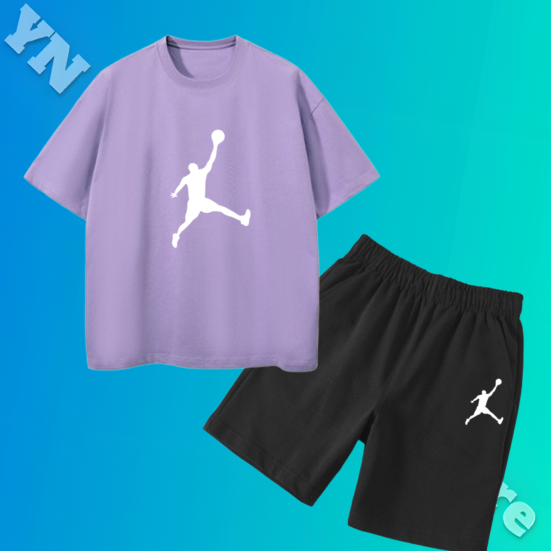 子供用半袖コットンTシャツとショーツセット,スポーツウェア,男の子のファッション,2個