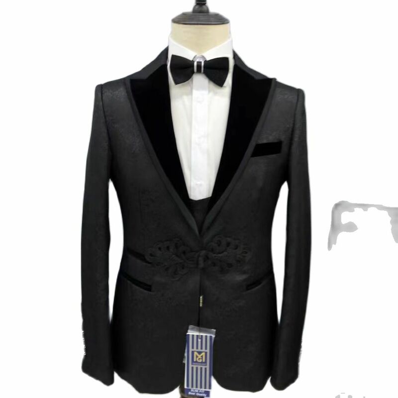 Blazer floral pronto para usar pico lapela único breasted vestido de casamento do noivo jaqueta colete calças de negócios inteligentes ternos masculinos casuais