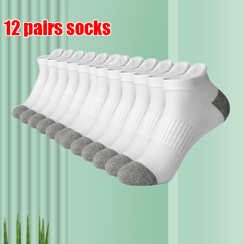 Calcetines de algodón de alta calidad para hombre y mujer, calcetín deportivo de Color sólido, corto, de malla transpirable, para correr, verano, 6/12 pares