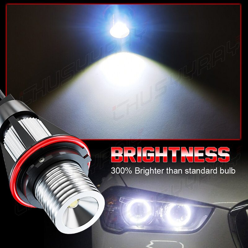 PCVBMLAUT 2PCS Angel Eye Fog lamp For BMW Car lights Super Bright LED Headlights High Low Beam Fog Light Bulb White 6000K