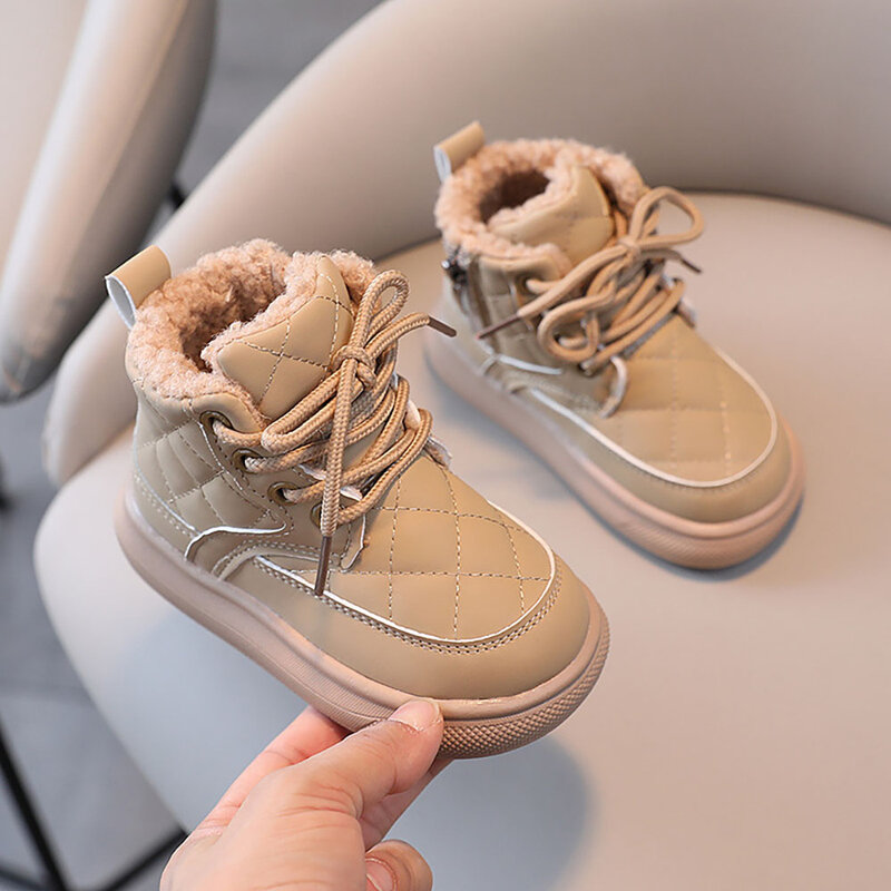 2023 модные зимние Ботинки Martin для девочек в Корейском стиле в клетку из искусственной кожи зимние Ботинки Толстая теплая плюшевая повседневная обувь для детей