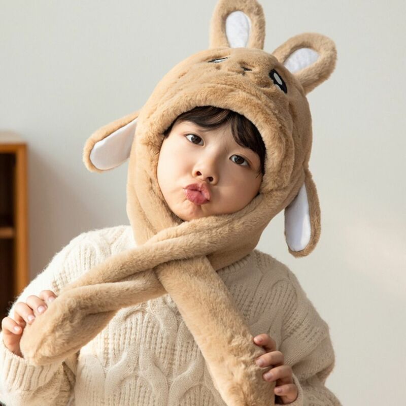 어린이용 방풍 귀여운 토끼 귀 귀모자, 움직이는 점프 모자, 노벨티 크리에이티브 플러시 토끼 겨울 모자