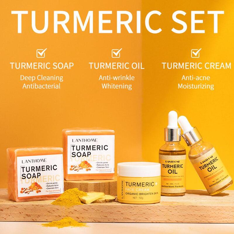 Turmeric Face Care Kit Cleansing Pores Acne Spot Remover Shrink Set Repair Care Pores Skin Anti-Wrinkle Moisturizing Whiten G1X2