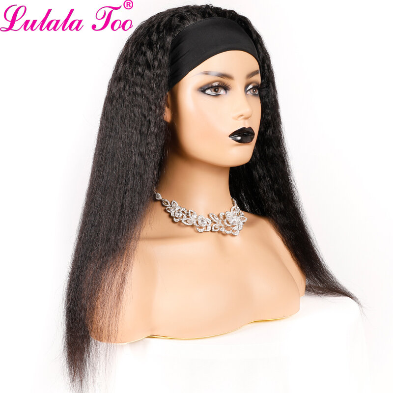 Headband Wig HumanHair Wigs Brazilian Kinky Straight Full Machine Made Human Hair Wigs With Scarf For Women Remy Hair Lulalatoo