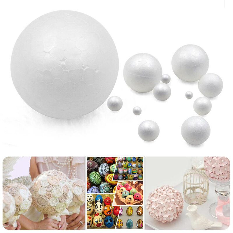 Bola redonda de espuma de poliestireno sólido en blanco, decoración de fiesta de boda, proceso de espuma DIY, regalo pintado artesanal, 6-12cm